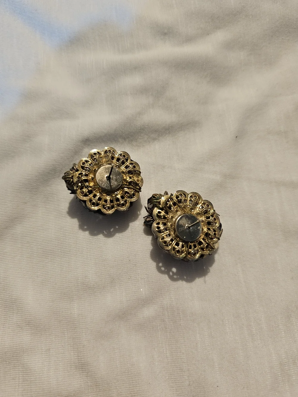 Vintage-Inspired Black and Gold Floral Earrings